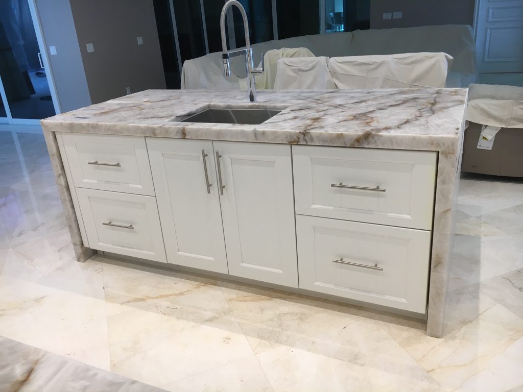 bathroom vanity with gray marble top